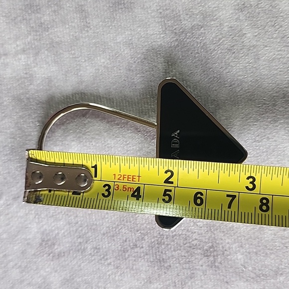 NEW Prada Triangle Black Silver Logo Key Bag Clip Ring Charm - Picture 4 of 5